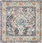 SAFAVIEH Monaco Collection Area Rug - 3' Square, Grey & Light Blue, Boho Chic Medallion Distressed Design, Non-Shedding & Easy Care, Ideal for High Traffic Areas in Living Room, Bedroom (MNC243G)
