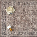 6x9 Brown Washable Area Rug for Living Room Bedroom Neutral Vintage Soft Non Slip Rug Low Pile Distressed Carpet for Dining Room Nursery Office Indoor