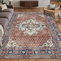 Washable Area Rug 5' x 7' Vintage Traditional Persian Mat - Foldable Distressed Non-Slip Machine Washable Carpet for Living Room Bedroom Kitchen Home Decor - Terracotta and Navy