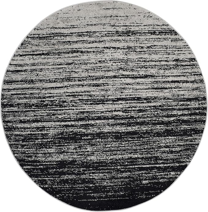 SAFAVIEH Adirondack Collection Area Rug - 8' Round, Silver & Black, Modern Ombre Design, Non Shedding & Easy to Clean, Ideal for Living Room, Bedroom, Office, Dining Space (ADR113A)