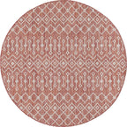 Unique Loom Outdoor Trellis Collection Area Rug - Tribal Trellis (5' 3" Round, Rust Red/ Ivory)