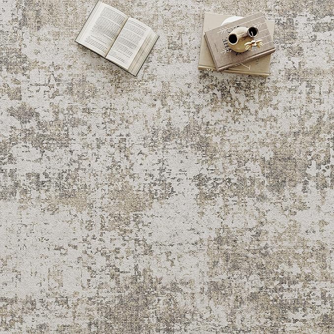 Modern Abstract Beige Gray Area Rug 4x6 Entryway Machine Washable Office Carpet Kitchen Door Mat Indoor Accent Throw Low Pile Non Slip Distressed Living Dining Laundry Room Bedroom