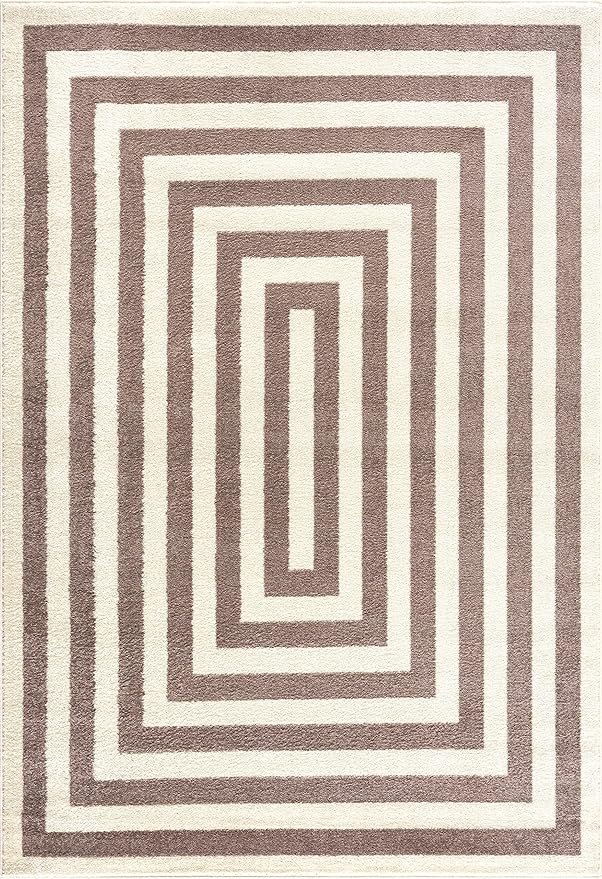 Abani Contemporary Beige & Ivory 5'3" x 7'6"(5'x8') Area Rug, Contrasting Geometric Modern Stripe Symmetrical Living Room Carpet Rugs