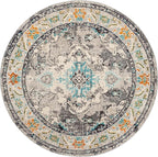 SAFAVIEH Monaco Collection Area Rug - 11' Round, Grey & Light Blue, Boho Chic Medallion Distressed Design, Non-Shedding & Easy Care, Ideal for High Traffic Areas in Living Room, Bedroom (MNC243G)