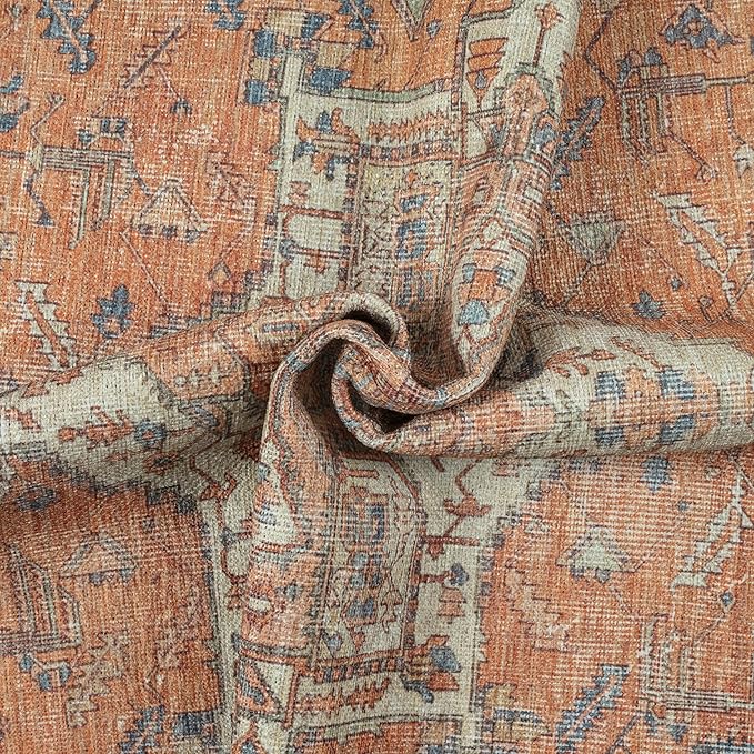 GLN Rugs Traditional Collection - Machine Washable Area Rug, Traditional Washable, Non Slip, Low Pile Chenille Rug, Living Room, Bedroom, Kitchen Rug (5'3" Round Terra/Multicolor)