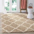 SAFAVIEH Dallas Shag Collection Accent Rug - 3' x 5', Ivory & Beige, Trellis Design, Non-Shedding & Easy Care, 1.5-inch Thick Ideal for High Traffic Areas in Entryway, Living Room, Bedroom (SGD257B)
