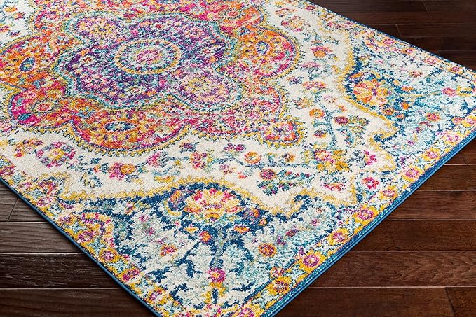 Livabliss Area Rugs - 3x7 Romaine Vintage Boho Fuchsia Mustard Blue Runner Area Rug for Living Room Bedroom - Floral Medallion Stain Resistant Carpet for Kitchen, Nursery, Office (2'7" x 7'6", Runner)