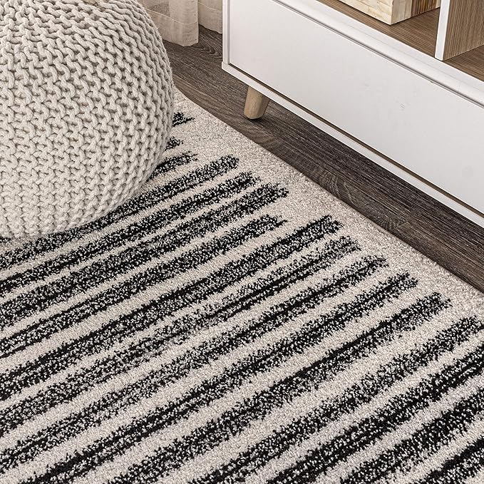 JONATHAN Y Khalil Modern Berber Stripe Cream/Black 3' Round Indoor Area Rug, Contemporary, Bohemian, Easy-Cleaning for Living Room, Bedroom, Kitchen, Pet Friendly, Non-Shedding (MOH207A-3R)