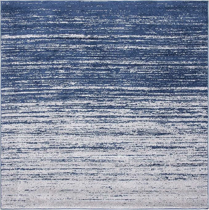 SAFAVIEH Adirondack Collection Area Rug - 5' Square, Navy & Grey, Modern Ombre Design, Non Shedding & Easy to Clean, Ideal for Living Room, Bedroom, Office, Dining Space (ADR113E)
