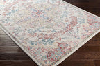 Livabliss Area Rugs - 7x9 Odelia Vintage Boho Red Off-White Blue Area Rug for Living Room Bedroom - Floral Medallion Stain Resistant Carpet for Kitchen, Nursery, Office (6'7" x 9')