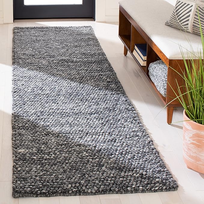 SAFAVIEH Natura Collection Runner Rug - 2'3" x 16', Dark Grey, Handmade Wool Blend, Textured Design, Ideal for Hallway, Bedroom, Foyer (NAT620H)