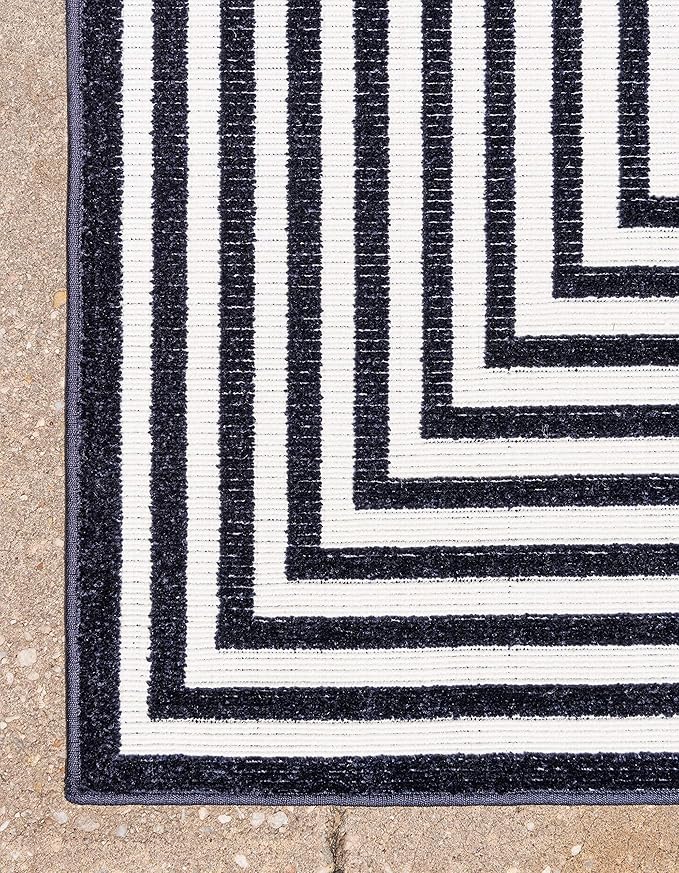 Unique Loom Sabrina Soto Outdoor Collection Geometric, Modern, Vibrant, Carved Area Rug (2' 0 x 8' 0 Runner, Navy Blue/ Ivory)