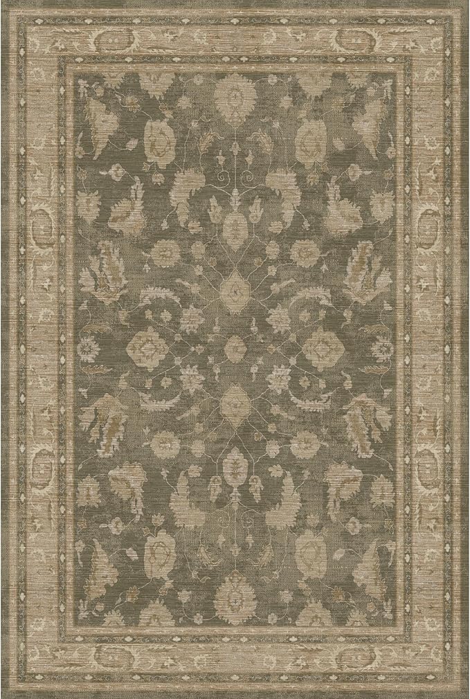 Kuden 10x14 Large Area Rug, Machine Washable Area Rug with Non-Slip Backing, Vintage Style, Soft, Easy Clean, Low Pile Rug for Living Room, Bedroom, Dining Room