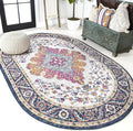 JONATHAN Y Boho Vintage Blue/Multi 4x6 Oval Area Rug, Bohemian Flair Medallion, Floral Easy-Cleaning High Traffic for Living Room, Bedroom, Kitchen, Pet-Friendly, Non Shedding (BMF106A-4OV)