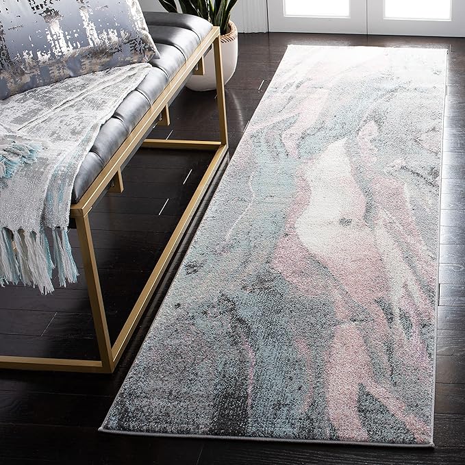 SAFAVIEH Glacier Collection Runner Rug - 2'3" x 6', Pink & Blue, Modern Abstract Design, Non-Shedding & Easy Care, Ideal for High Traffic Areas in Living Room, Bedroom (GLA126U)