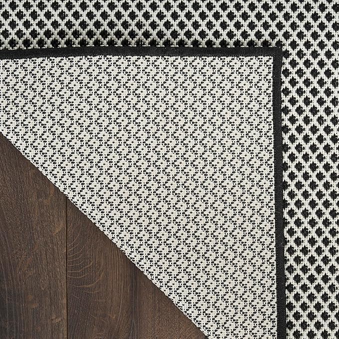 Nourison Home Courtyard Black White 4' x 6' Area Rug - Easy Clean, Non Shedding, Bed Room, Living Room, Dining Room, Kitchen (4' x 6')