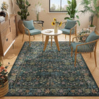 DUKINO 4x6 Rugs for Living Room, Lightweight Non Slip Washable Rug with Low Pile Design, Vintage Floral Non-Shedding Soft Carpet for Living Room, Bedroom, Farmhouse, Office, Bathroom, Blue