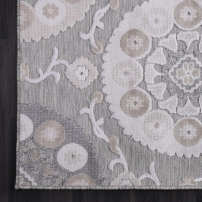 CAMILSON Runner Outdoor Rugs Oriental Retro Traditional Floral Medallion Area Rug 2x10 Non-Shedding Stain Resistant Indoor Carpet for Bathroom Hallway Kitchen Office (2 x 10 / Beige)