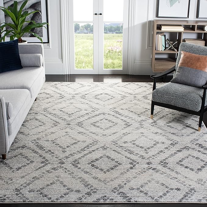 SAFAVIEH Adirondack Collection Area Rug - 10' Square, Light Grey & Grey, Modern Diamond Distressed Design, Non-Shedding & Easy Care, Ideal for High Traffic Areas in Living Room, Bedroom (ADR131C)