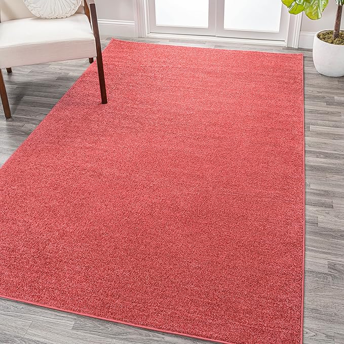 Eyely UES100E-8 Supersoft Haze Solid Low-Pile Indoor Area Rug Casual;Contemporary;Solid;Traditional, Bedroom, Kitchen, Living Room, Easy-Cleaning, Non-Shedding, 8 X 10, Red