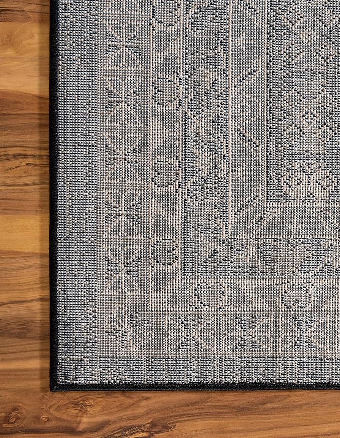 Unique Loom Taftan Collection Border Geometric Tribal Inspired Design Area Rug (5' 0 x 8' 0 Rectangular, Black/ Gray)