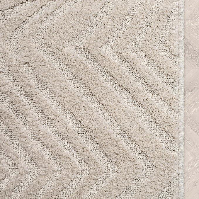 Well Woven Custom Size Hallway Stair Runner - Choose Your Length - 27 Inches Wide x 30 Feet Long Runner (27" x 30' Runner) Rug - Ivory Relajo Soft Touch, Modern Geometric - Hi-Lo Pile
