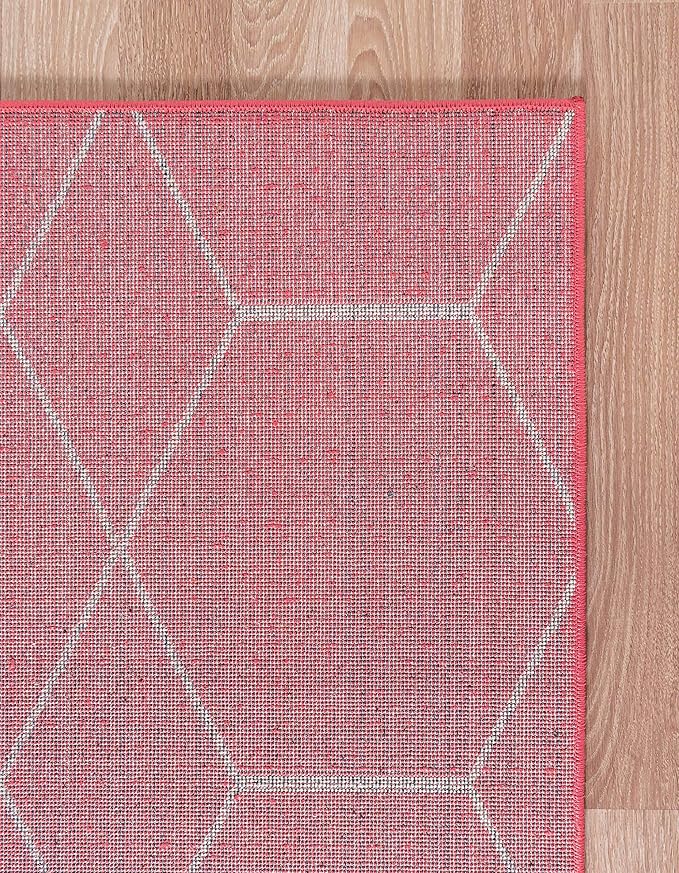 Unique Loom Trellis Frieze Collection Area Rug - Geometric (2' x 13' 1" Runner, Pink/ Ivory)