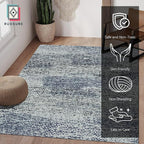 RUGSURE Washable Area Rug - 1/6 Thick - Stain & Water Resistant Non-Slip - Resistant Rug for Living Room, Bedroom, Nursery, Pet & Child Friendly, Vintage Charm Area Rugs (Grey+LightTeal, 6' x 9')