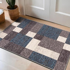 Rugshop Modern Boxes Design Non-Slip (Non-Skid) Carpet Mat Area Rug for Entryway,Door Rug,Kitchen 2'7" x 4' Blue