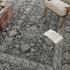Vintage Area Rug 10x14 Black Washable Living Room Large Carpet Non Slip Bedroom Indoor Office Low Pile Traditional Distressed Retro Accent Rug for Dining Room