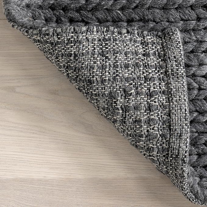 Nuloom Penelope Charcoal, 6' x 9', Hand-Braided, Wool & Cotton, Soft and Textured, High Traffic, Stain Resistant, Easy Clean, Durable Area Rug for Bedroom, Living Room, Dining, Foyer, Entryway