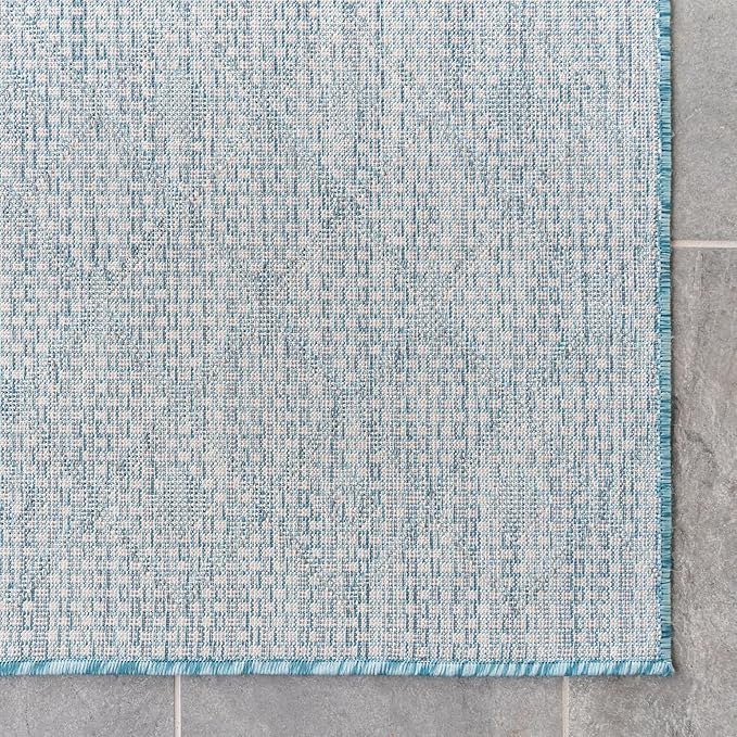 Unique Loom Outdoor Trellis Collection Area Rug - Tribal Trellis (2' x 8' Runner, Aqua/ Ivory)