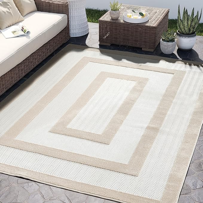 Abani Area Rugs - Modern Minimalist Pattern - Cream Rug for Living Room, Bedroom, Dining Room - Indoor/Outdoor - Easy to Clean - Non-Shedding - 4' x 6'
