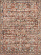 9x12 Area Rug Machine Washable Boho Rug for Living Room,Ultra-Thin Low Pile Carpet,Lightweight Indoor Printed Rug,Non Slip Floral Area Rug for Bedroom, Dining Room, Home Office,Terracotta/Indigo