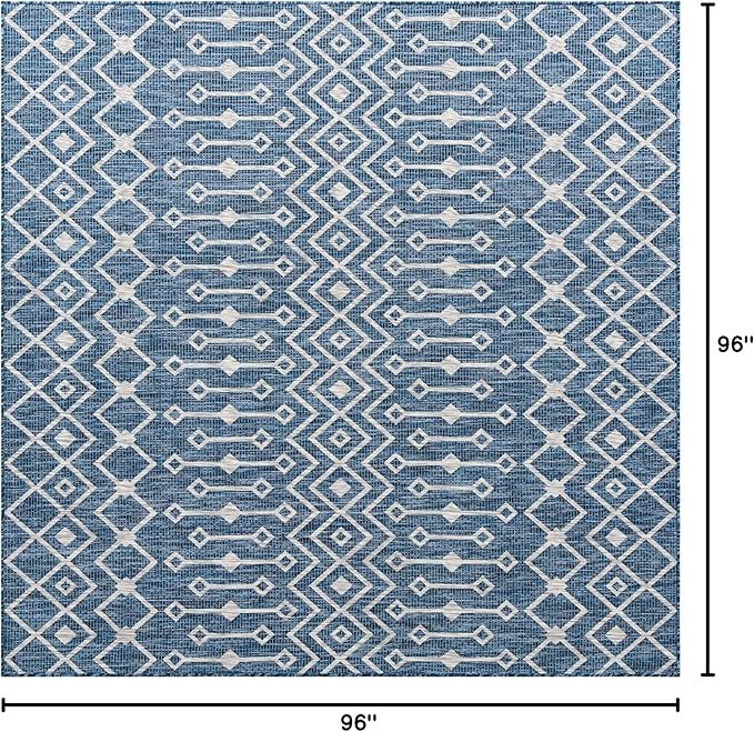Unique Loom Outdoor Trellis Collection Area Rug - Tribal Trellis (8' Square, Blue/ Ivory)