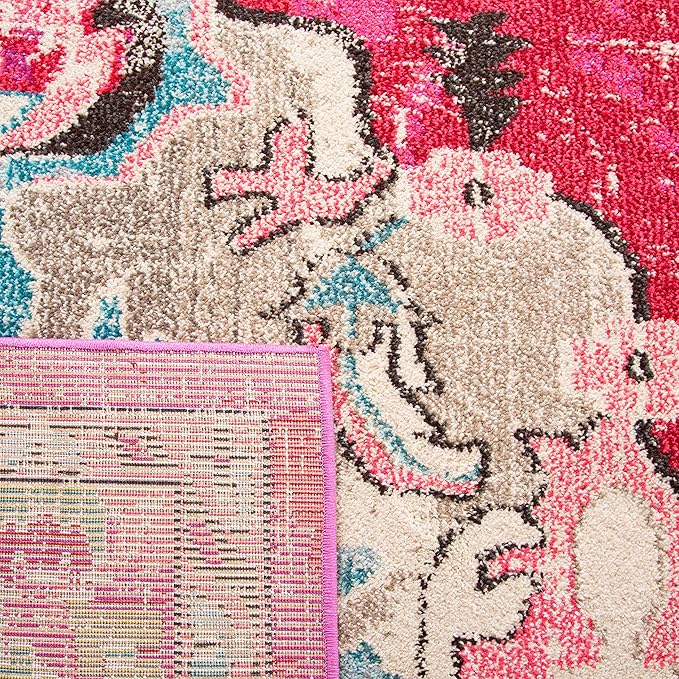 SAFAVIEH Monaco Collection Area Rug - 8' x 11', Pink & Multi, Boho Chic Medallion Distressed Design, Non-Shedding & Easy Care, Ideal for High Traffic Areas in Living Room, Bedroom (MNC243D)