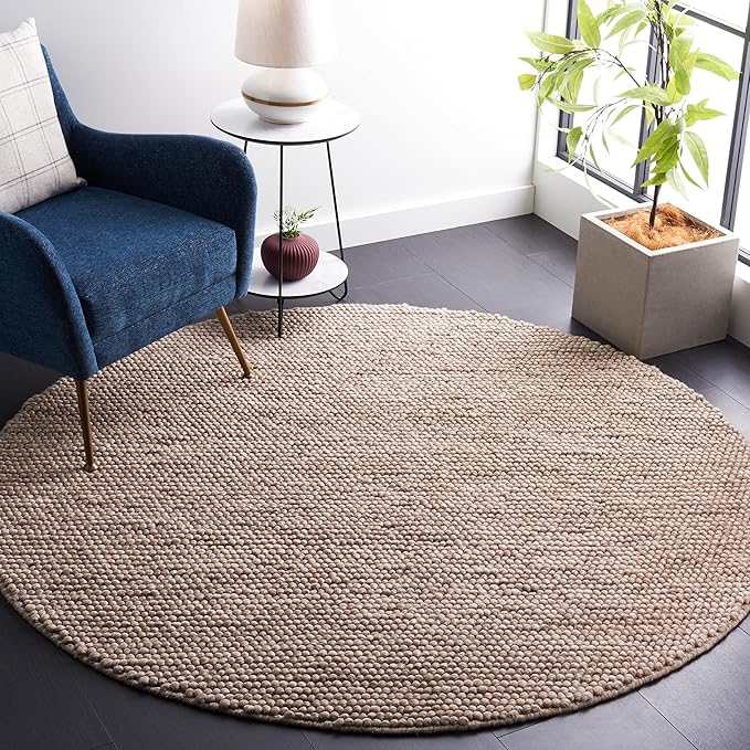 SAFAVIEH Natura Collection Area Rug - 8' Round, Brown, Handmade Wool Blend, Textured Design, Ideal for Living Room, Bedroom, Dining Space (NAT620T)