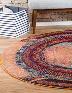 Unique Loom Estrella Collection Rustic, Distressed, Modern, Abstract Area Rug (6' 0 x 6' 0 Round, Orange/Black)