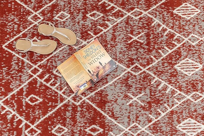 Furnish my Place Trellis Pattern Rug - 5 ft. x 8 ft, Rust, Bohemian Rug with Transitional Design