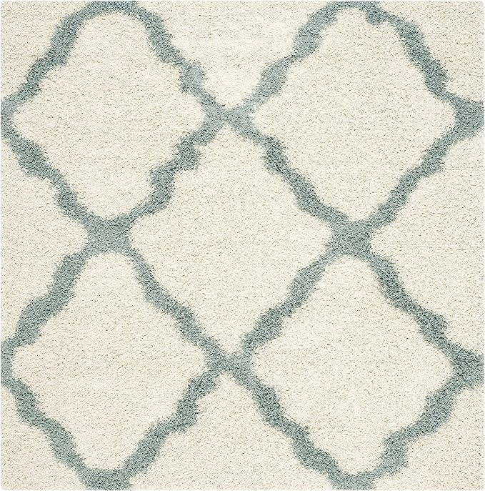 SAFAVIEH Dallas Shag Collection Area Rug - 4' Square, Ivory & Light Blue, Trellis Design, Non-Shedding & Easy Care, 1.5-inch Thick Ideal for High Traffic Areas in Living Room, Bedroom (SGD257J)