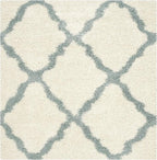 SAFAVIEH Dallas Shag Collection Area Rug - 4' Square, Ivory & Light Blue, Trellis Design, Non-Shedding & Easy Care, 1.5-inch Thick Ideal for High Traffic Areas in Living Room, Bedroom (SGD257J)