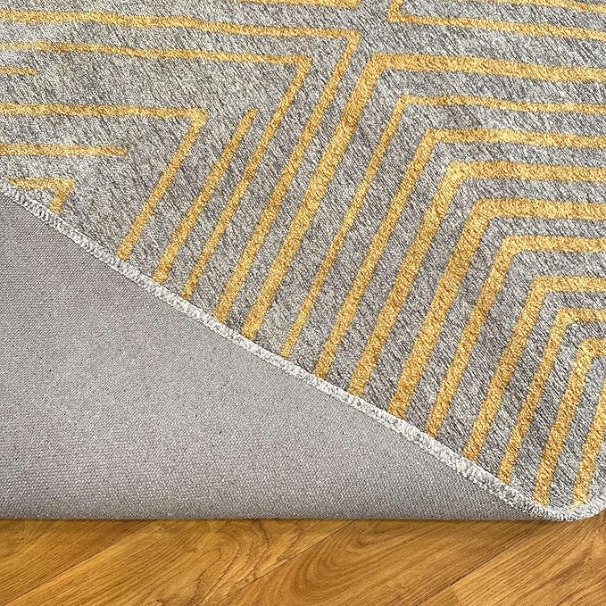 Alfa Rich 4x6 Geometric Gray Gold Washable Area Rugs for Living Room Bedroom Kitchen Cotton Rug