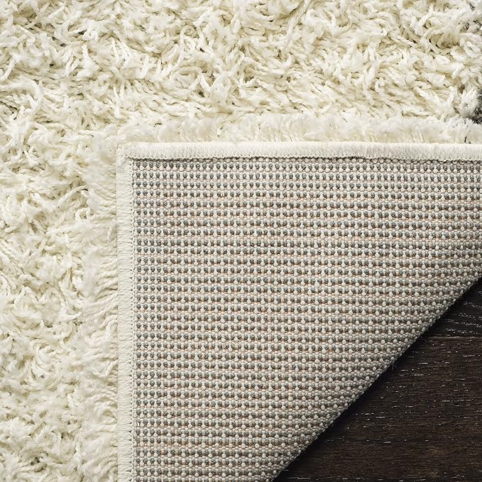 SAFAVIEH Dallas Shag Collection Area Rug - 8' Round, Ivory & Dark Grey, Trellis Design, Non-Shedding & Easy Care, 1.5-inch Thick Ideal for High Traffic Areas in Living Room, Bedroom (SGD257H)