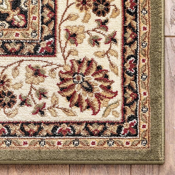 Well Woven Barclay Collection Medallion Kashan Green 4x5 Area Rug - for Entryways, Small Bedrooms, Living Rooms