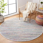 SAFAVIEH Rag Rug Collection 4' Round Grey/Multi RAR121M Handmade Boho Stripe Cotton Area Rug
