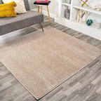 Eyely UES100G-9SQ Supersoft Haze Solid Low-Pile Indoor Area Rug, Coastal, Bohemian, Minimalist, Classic, Casual for Bedroom,Kitchen,Living Room,Non Shedding,Easy-Washing, Beige, 9' Square