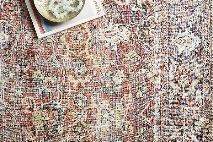 Loloi Layla Collection LAY-02 Spice/Marine 2'-6" x 12'-0" .13" Thick Runner Rug, Soft, Durable, Vintage Inspired, Distressed, Low Pile, Non-Shedding, Easy Clean, Printed, Living Room Rug