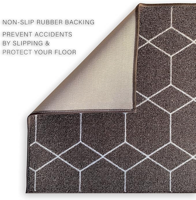 Custom Made Runner Rug for Kitchen Foyer Hallway Entry Choose Your Length Size 26 Inch Wide Geometric Lattice Design Brown Color (11 feet x 26 inch)