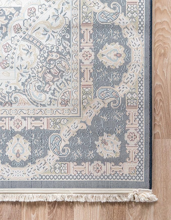 Unique Loom Narenj Collection Classic Traditional Medallion Textured Design Area Rug, 8 x 10 ft, Navy Blue/Tan