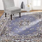 Home Dynamix Premium Sakarya Traditional Medallion Border Area Rug, Country Blue, 7'8"x10'7" Rectangle